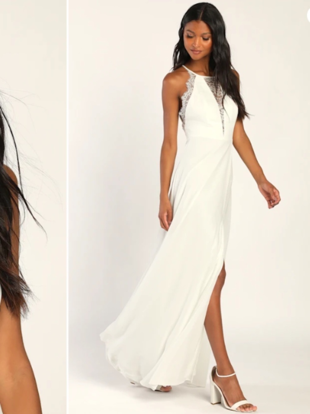 LULUS Bridal Wedding Sexy Flowy Romantic Lace Chic Chiffon Maxi Dress - Picture 3 of 6